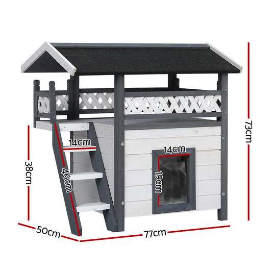 Outdoor Wooden Cat House & Hutch, Two-Level Design