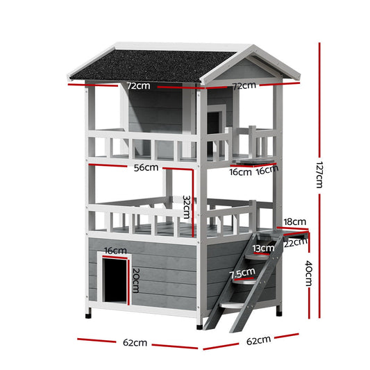 Outdoor Wooden Cat House Shelter – 72 × 72 × 127 cm