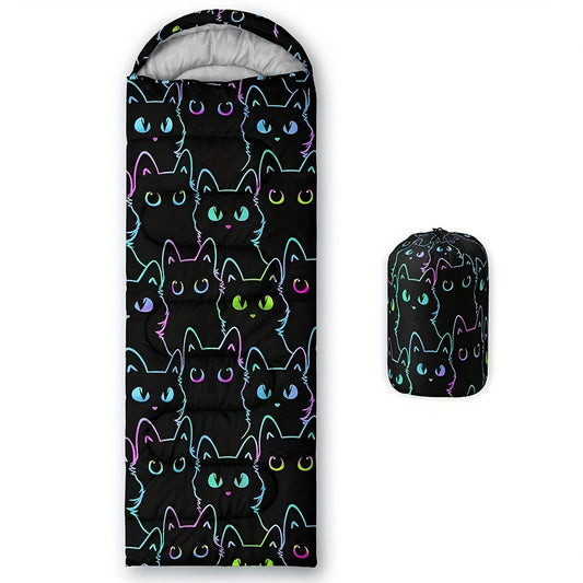 Cat-Print Camping Sleeping Bag – Adult, 78 × 228 cm