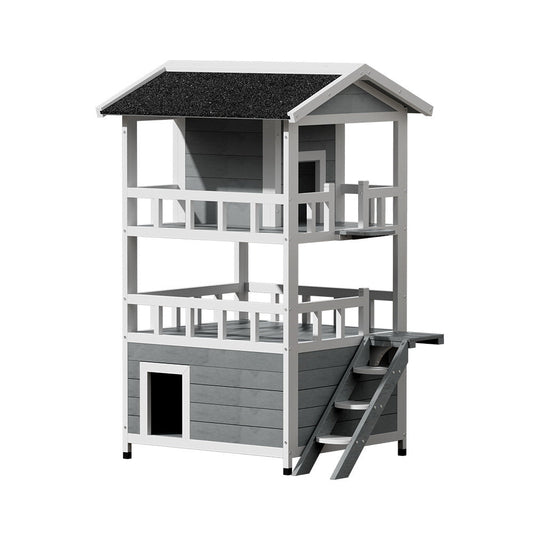 Outdoor Wooden Cat House Shelter – 72 × 72 × 127 cm