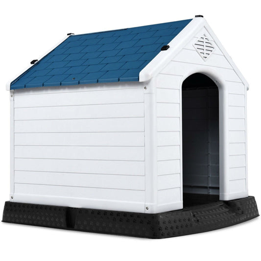 Small Outdoor Plastic Dog House – Blue & White