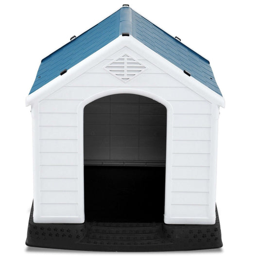 Small Outdoor Plastic Dog House – Blue & White