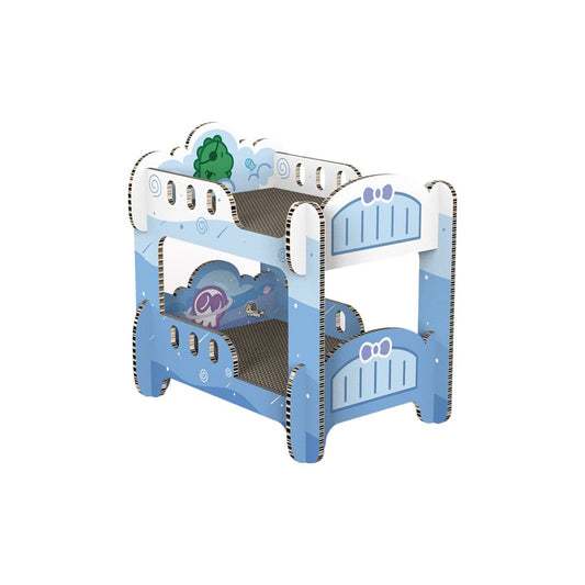 Cardboard Cat Bunk Bed with Scratch Panels – Blue