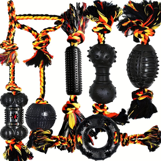 Rubber & Cotton Rope Dog Chew Toys – 6 Piece Set