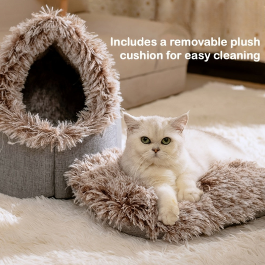 Plush Hooded Cat Cave Bed – 40 × 50 × 38 cm