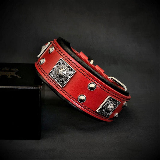 Eros Red Leather Dog Collar – 2 Inch Wide
